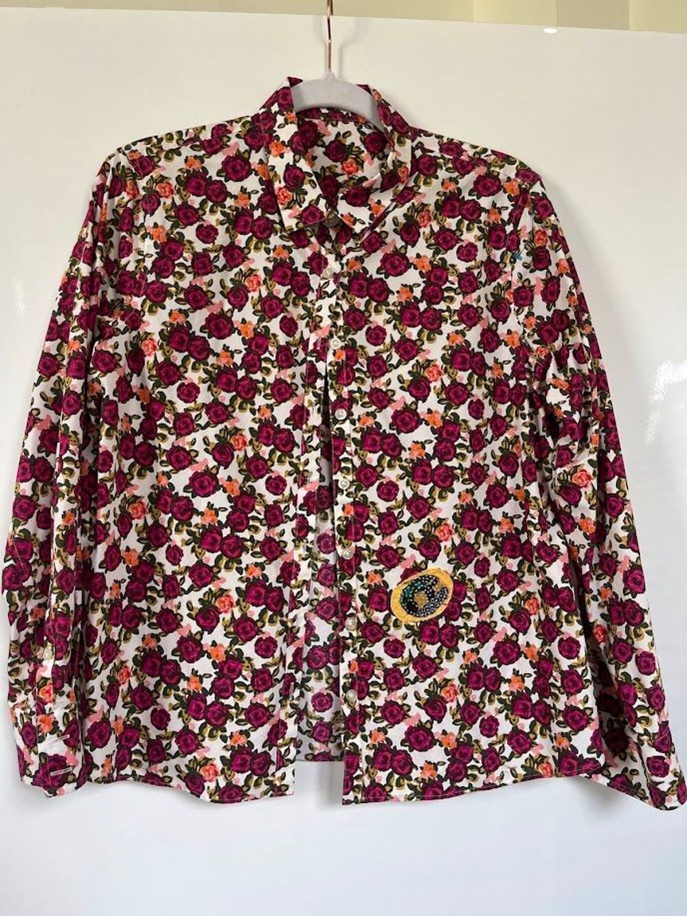 Orla Kiely x Anthropologie Begonia Print Blouse Pink Red Floral Fall 2013 | M